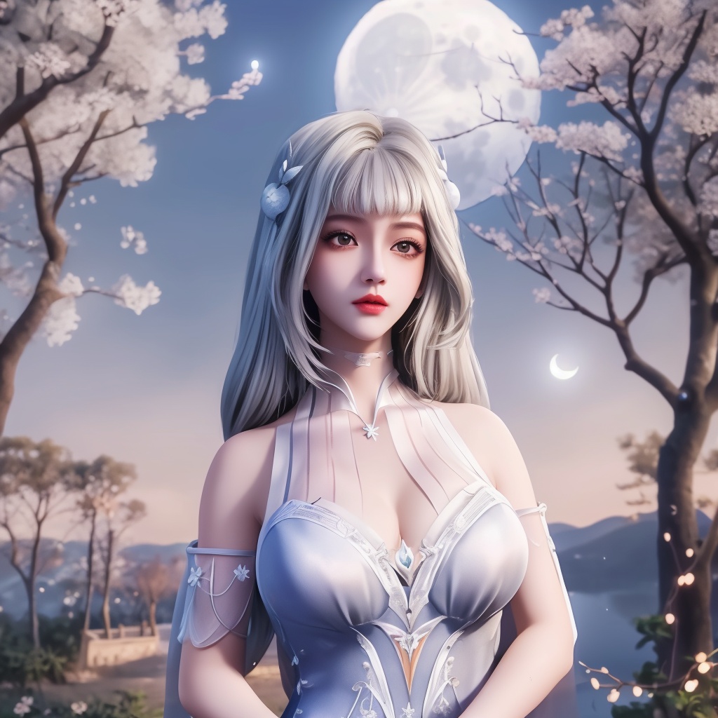 <lora:神印王座-小甜椒:0.8> (,1girl, ,best quality, ),looking at viewer,  ,ultra detailed background,ultra detailed background,ultra realistic 8k cg, ,masterpiece, (( , )),, ,fiction,mole,,      ,(cleavage), (),  ,see-through, lace, (((, solo, moon, , bare_tree, )))(cleavage),