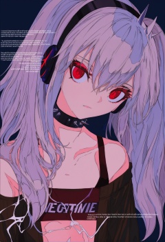 masterpiece, best quality,1girl, solo, spikes, red eyes, spiked collar, collar, white hair, black collar, electricity, twintails, collarbone, makeup, parted lips, looking at viewer, headphones, choker, english text, spiked choker, hair between eyes, long hair , <lora:焦茶XLlokr8f-000188:0.95>