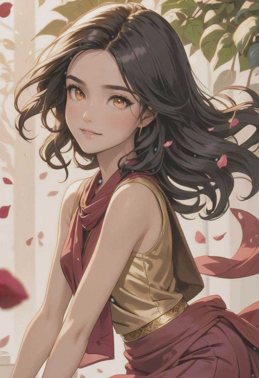 a beautiful (((black haired girl,  ))) very long messy hair,  beautiful detailed deep brown eyes on Tensor.Art