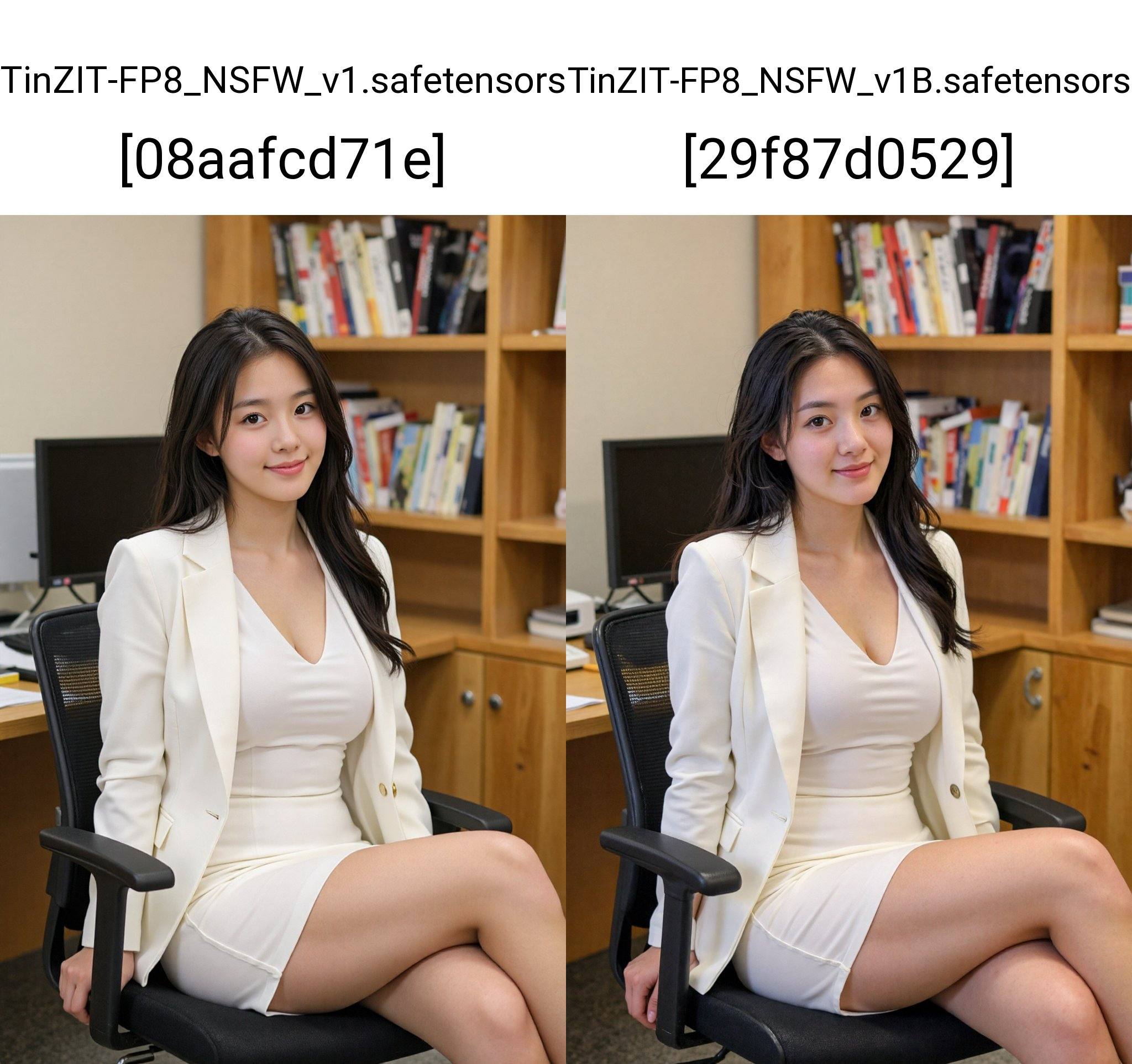 A young East Asian woman,  appearing to be in her early twenties,  is seated in a black office chair. She has long on Tens...