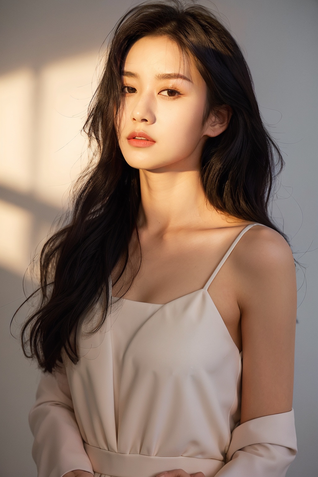 (sfw:1.2),(best quality, masterpiece:1.2),1girl,dusk,upper_body,white long dress,looking_at_viewer,photo gallery,YH,<lora:王国的新画师_时光掠影_V1.0:0.7>,