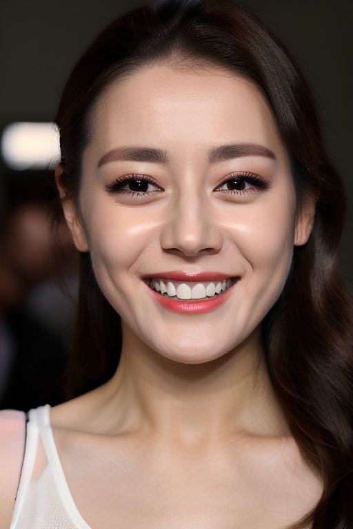PHOTOREALISTIC,REALISTIC,masterpiece,best quality,highres,ultra detailed,8k,1woman,portrait,strobe lighting,looking at viewer, makeup,smile,teeth,night,<lora:dilireba_alexnsfw3.0:0.6>,dilireba