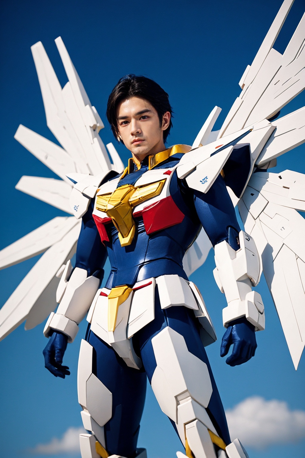 male focus,  blue and white gundam,  short hair by 天TIN on Tensor.Art