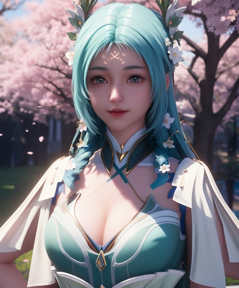 <lora:509-DA-神印王座-夜小泪:0.8>(,1girl, ,best quality, ),looking at viewer,  ultra detailed background,ultra realistic 8k cg,ultra detailed 8k cg,masterpiece,upper body,  (( , )),, ,science fiction,mole, ultra realistic 8k cg, ,    ,outdoors, sun,sunlight, cherry blossoms,      (cleavage), (),