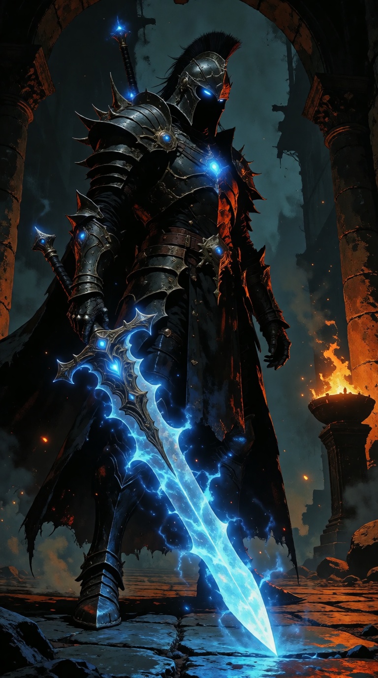 V1nt4geStyle,  depicting a dark,  armored warrior in a dramatic on Tensor.Art