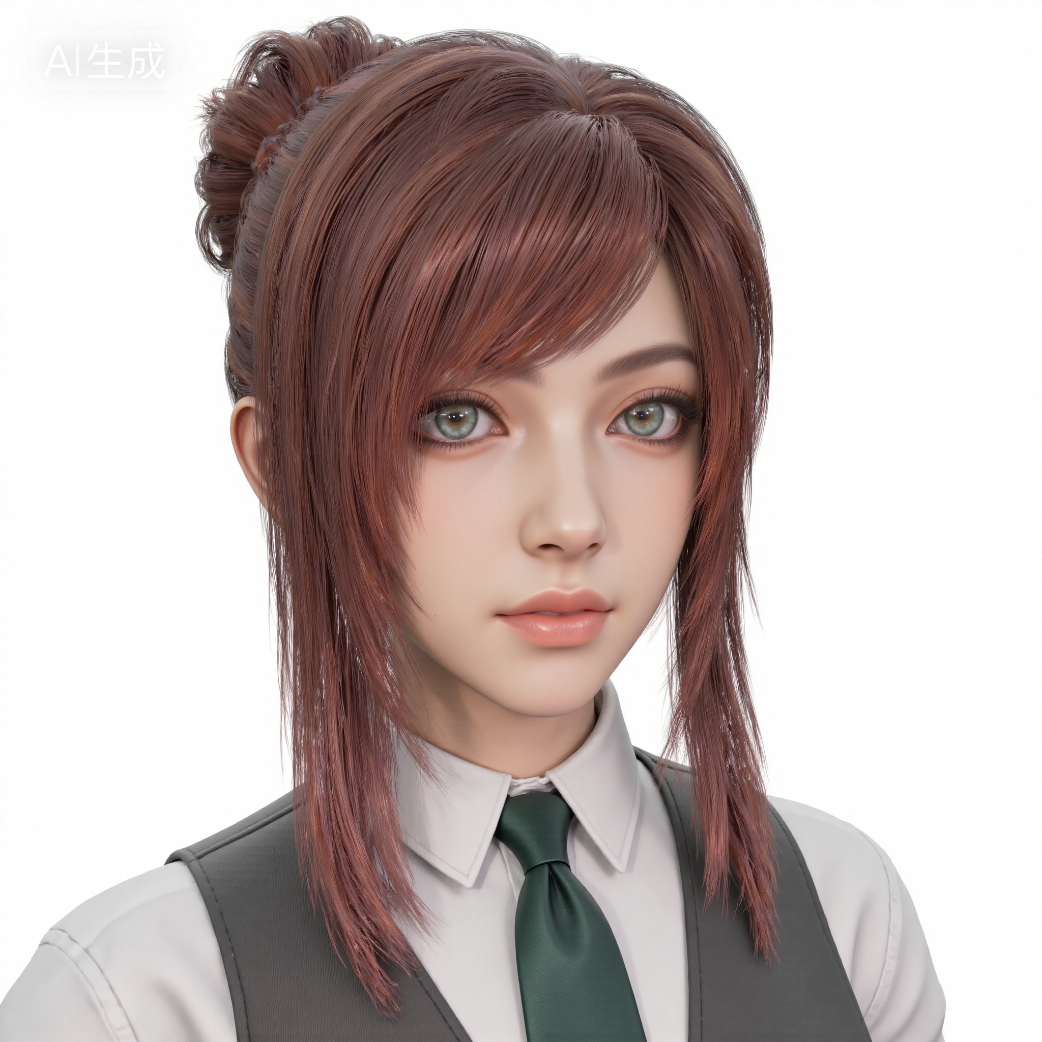 mh style,mimi,ChengSisi,mimi,, straight reddish-brown hair with bangs,vibrant teal eyes,wearing white collared shirt,dark grey vest,and dark green tie,upper body medium close-up,clean white background,soft lighting,, Negative prompt: ng_deepnegative_v1_75t,(badhandv4:1.2),EasyNegative,(worst quality:2),,nsfw, Steps: 30, Sampler: Euler, CFG scale: 3.5, Seed: 980368451, Size: 1024x1024, Model hash: 0734f0ab2a, Model: F.1 模型下载版-黑暗森林工作室_fp16.sft, Denoising strength: 0.4, RNG: CPU, Lora 1: 20251109-1762710084752-0010, Lora Hash 1: 0fa023f507, Lora Weight 1: 0.75, Lora 2: F.1 虚焦梦核| 柔光春核| 夏核, Lora Hash 2: 9cb8d1fb34, Lora Weight 2: 0.7, Lora 3: 金宝-F.1-妆容.美颜.磨皮。三合一, Lora Hash 3: 9fa9e2a424, Lora Weight 3: 0.25, Lora 4: 去油光真实皮肤人像, Lora Hash 4: cac268c67e, Lora Weight 4: 0.3, vae_name: automatic, Hires resize: 2048x2048, Hires steps: 30, Hires upscaler: 4x-UltraSharp