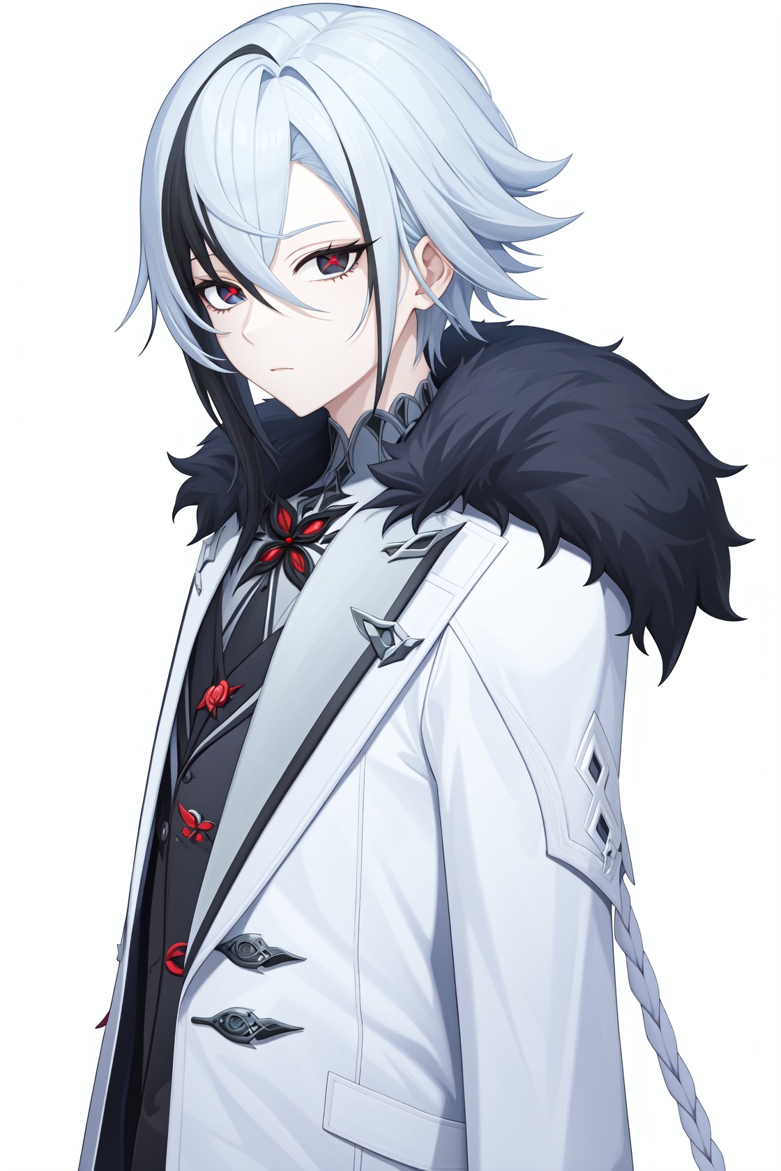 <lora:nai画风:0.0:lbw=paint>,<lora:仆人:1:lbw=char>,arlecchino,1girl,fur-trimmed coat,black gloves,white coat,high quality,long sleeves,expressionless,, (masterpiece,best quality,high quality:1.4),absurdres,