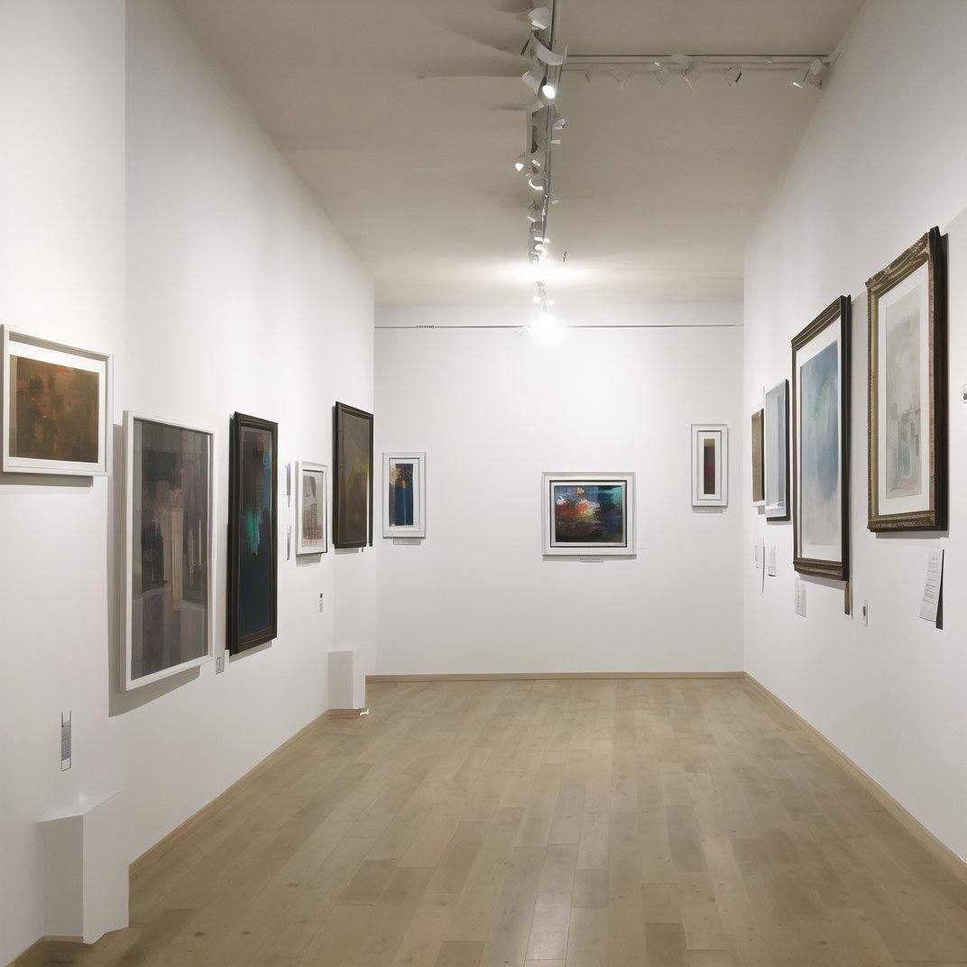 liminalspaces,  An empty art gallery,  its white walls showcasing vacant frames on Tensor.Art