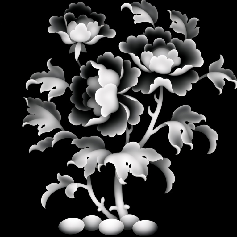 greyscale,  flower,  peony by 无边落木 on Tensor.Art