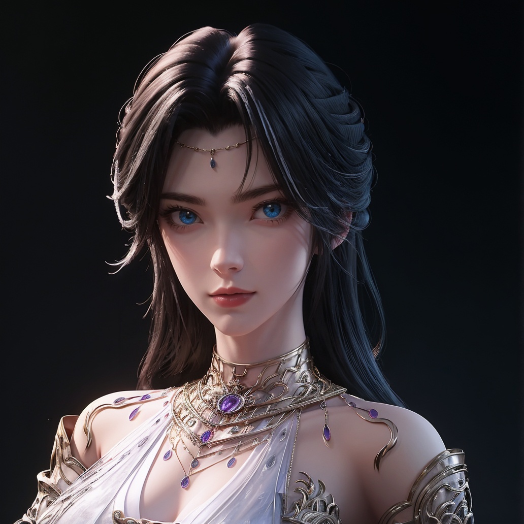 <lora:monvsd1.5:0.9>,monv,portrait,(looking at viewer),1girl,solo,necklace,clothing cutout,detached sleeves,detached collar,collared dress,black background,