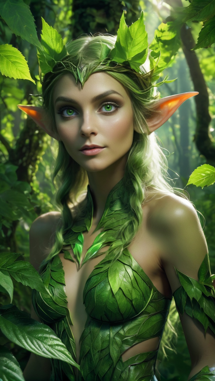 <lora:鲜创一派@奇幻世界XL:1>,A glowing forest elf,veins of light outlined by appendages of green leaves,eyes glowing deep and mysteriously in the leaves. High Detail,Ultra High Resolution,32K UHD,Best Quality,Masterpiece,