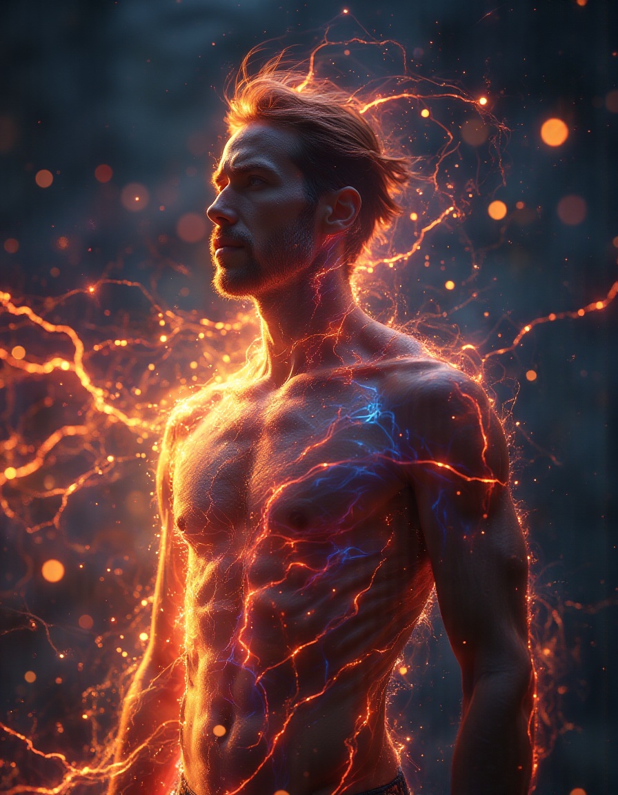 photography of man with electric sparkling aura on Tensor.Art