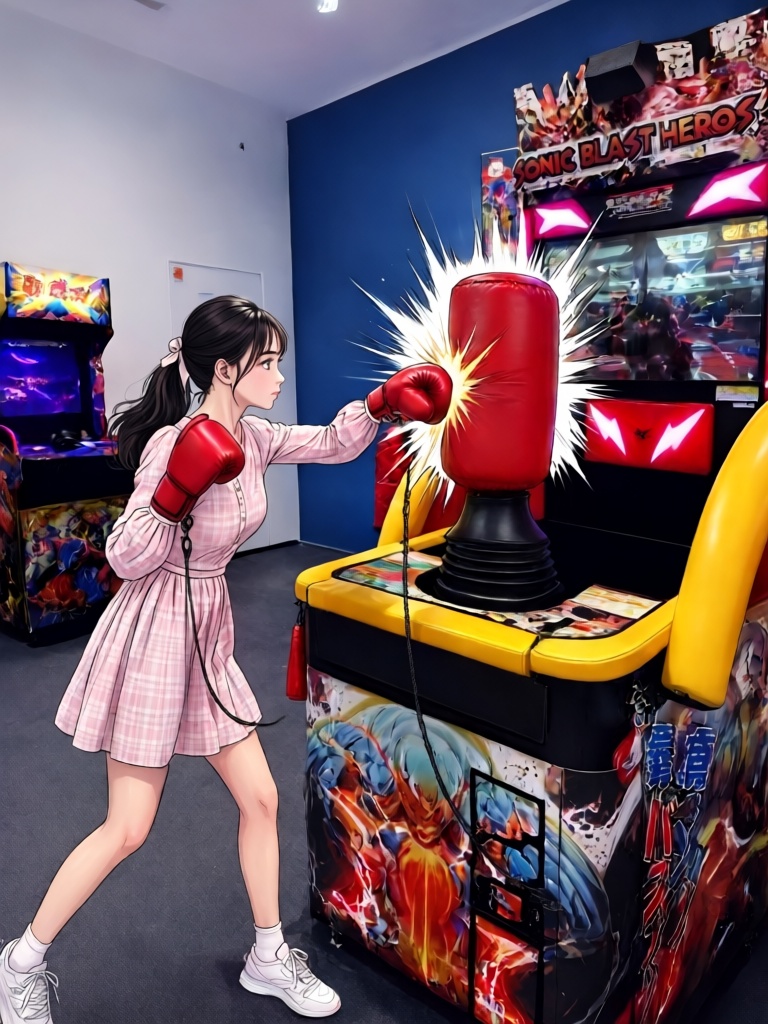 sonic blast heroes,  punching machine,  screen on Tensor.Art