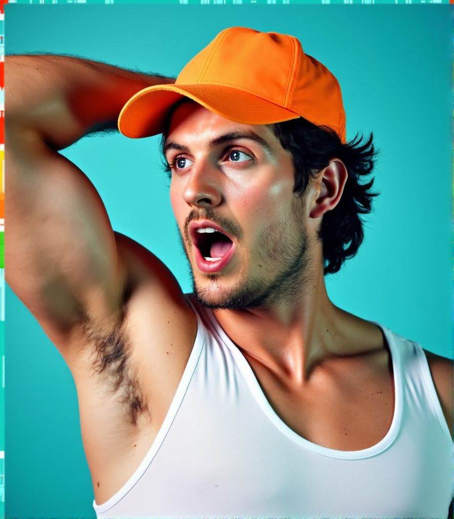 danielsharman ,  The image is a close-up portrait ,  with a surprised or shocked expression on his face. He is wearing a w...