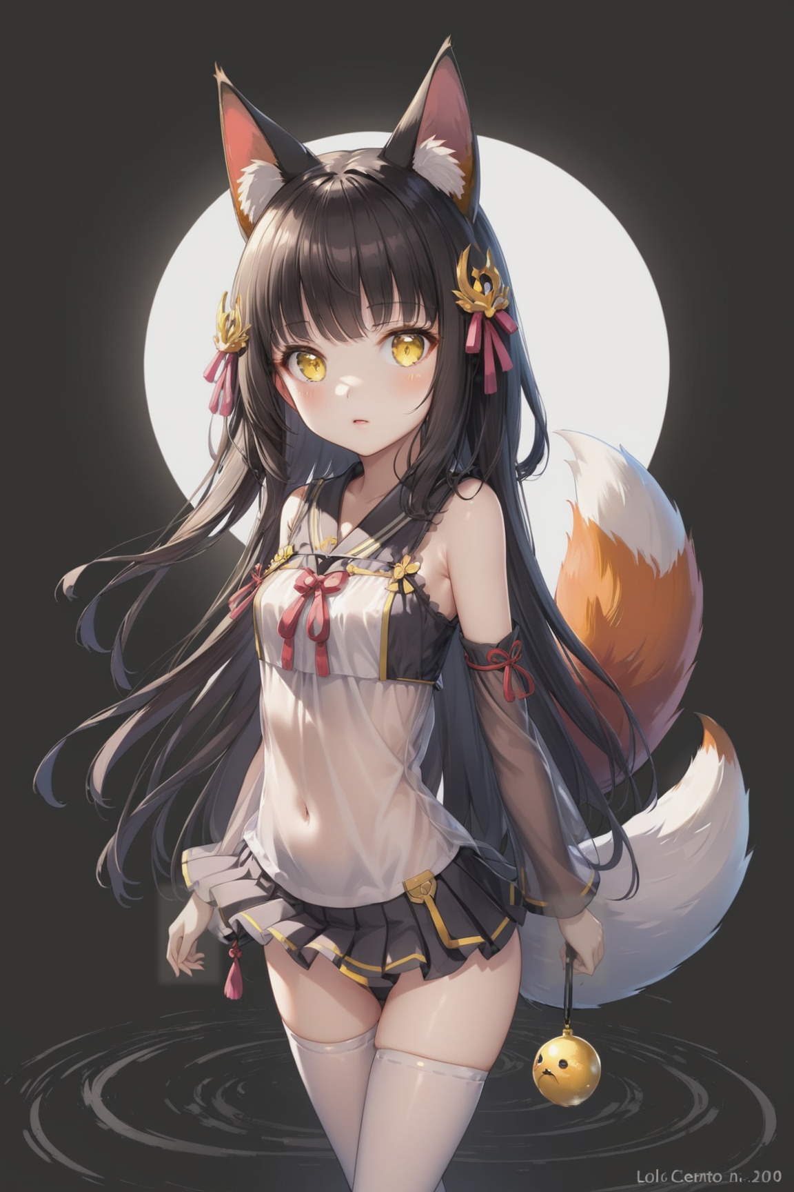 (masterpiece),(best quality),illustration,ultra detailed,hdr,Depth of field,(colorful),[iumu],[Sheya],[Artist chen bin],transparent background,1girl,(loli:1.3),solo,full body,tachi-e,nagato,black_hair,yellow_eyes,fox_ears,fox_tail,