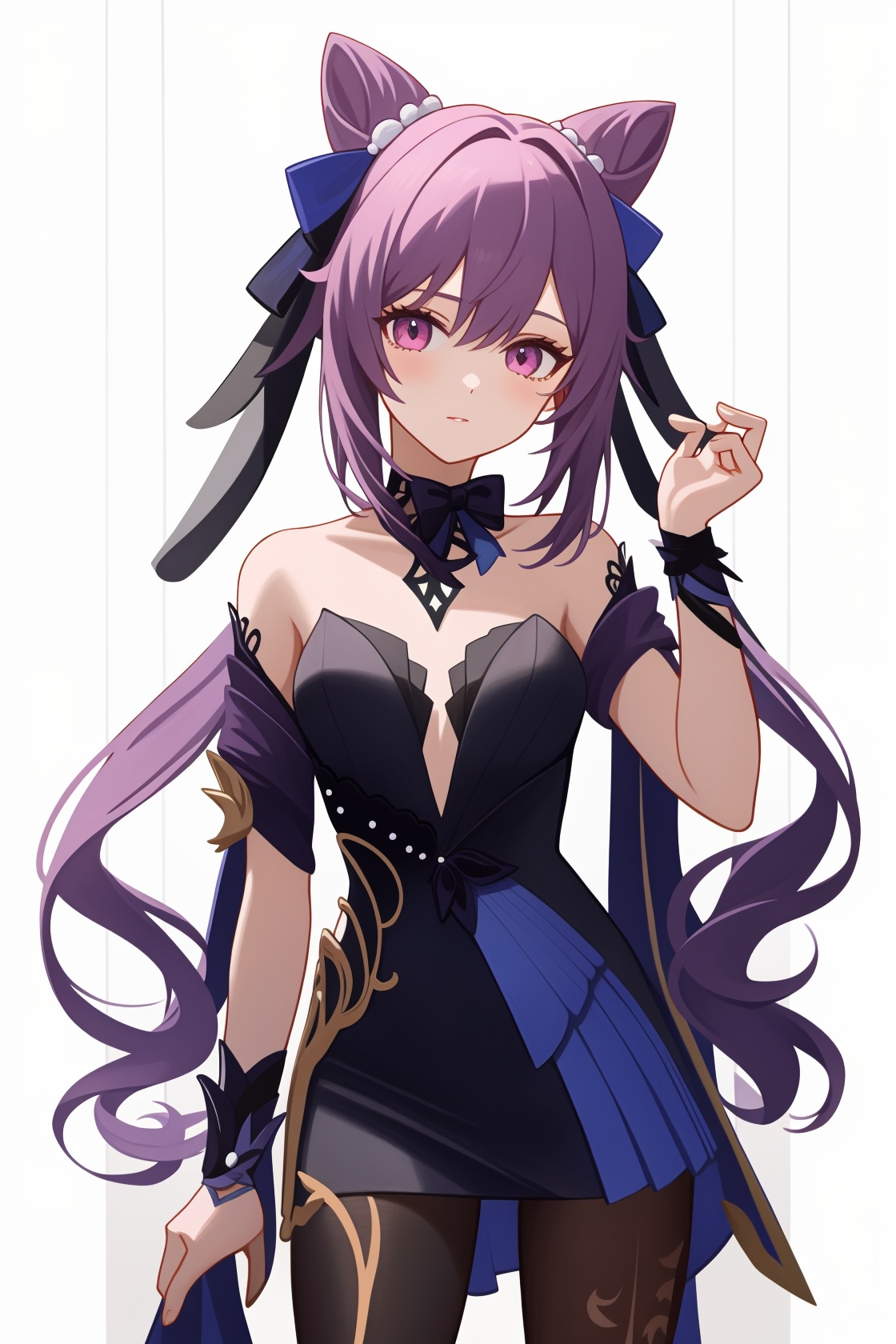 <lora:nai3画风bysdlion-000035:1:lbw=OUTS>,<lora:刻晴皮肤:1:lbw=char>,keqing,1girl,black pantyhose,bow,, (masterpiece,best quality,high quality:1.4),absurdres,