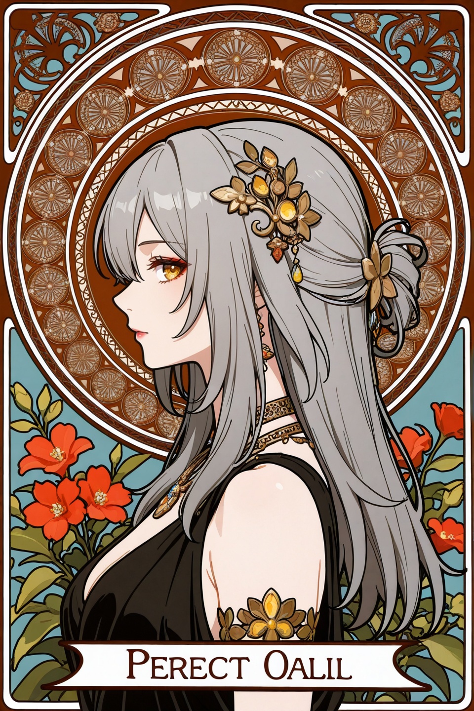 <lora:夏穆风·滤镜·ILL:0.8>,Stelle \(honkai: star rail\),art nouveau,long hair,1girl,profile,jewelry,flowers,hair ornament,necklace,solo,from side,depth of field,masterpiece,best quality,very aesthetic,alternate costume,alternate costume,2024,2023,perfect composition,ultra-detailed,extreme aesthetic,masterpiece,best quality,good quality,newest,year 2024,year 2023,very aesthetic,absurdres,looking_at_viewer,colorful,makeup,