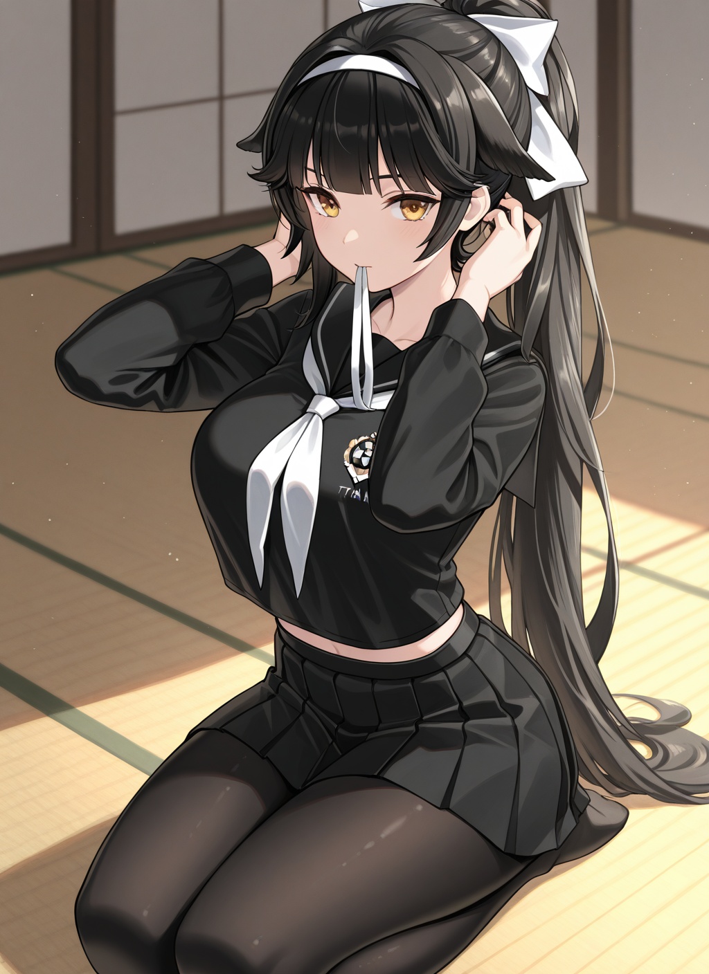 takao \(school romanza\) \(azur lane\),  school uniform,  seiza by sk on Tensor.Art