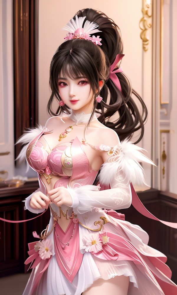 (,1girl, ,best quality, ),looking at viewer, <lora:454-DA-永劫无间-斗罗大陆-小舞:0.8> ,ultra detailed background,ultra detailed background,ultra realistic 8k cg,, ,masterpiece, (( , )),, ,   ,   cure blossom,  ,,  (cleavage), (), ,,