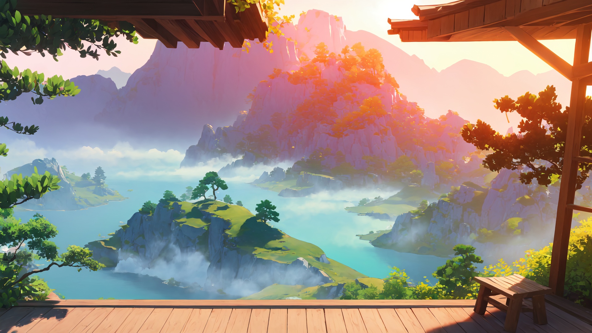 (extremely detailed CG unity 8k wallpaper:1.1),(masterpiece:1.1),(best quality:1.1),(ultra-detailed:1.1),(best shadow:1.1),(High contrast:1.1),(best illumination:1.1),(an extremely delicate and beautiful:1.1),(dynamic angle:1.1),in summer,scenery,green mountain,mountainous horizon,pine tree,lake,white cloud,cyan sky,sunlight,waterfall,<lora:liyue-000015:0.7>,
