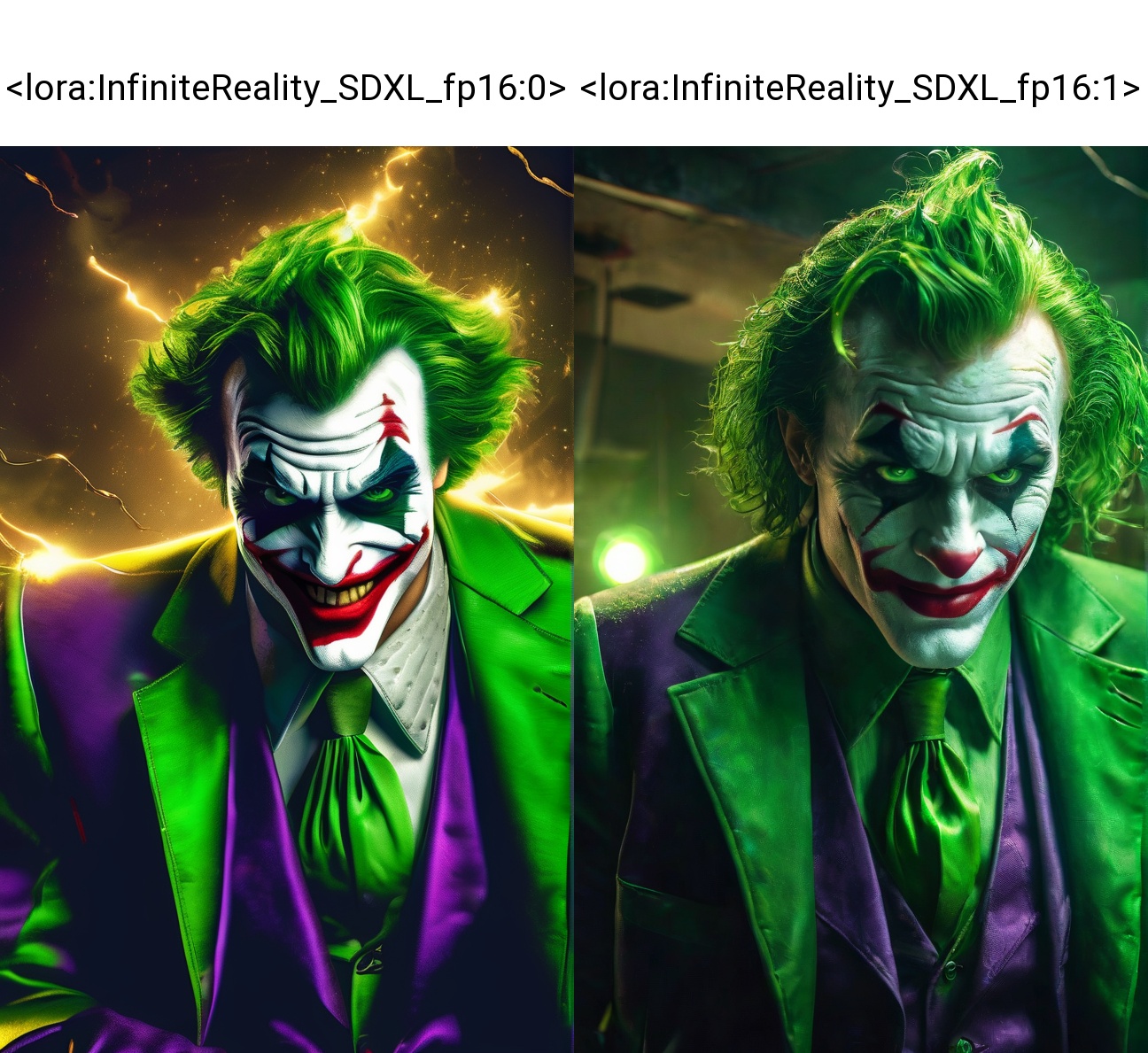 The Dark Joker with Green Evil Light eyes and lighting green thunder Dc ,  scary,  Classic Academia on Tensor.Art