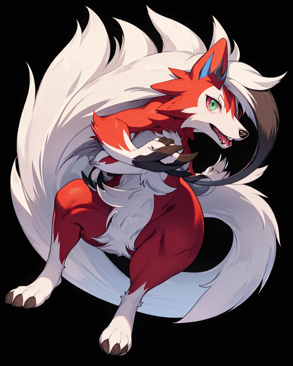 masterpiece,best quality, highly detailed, lycanroc, pokemon (creature), no humans, white background, solo, simple background, looking at viewer, claws, full body,<lora:lycanroc:1>