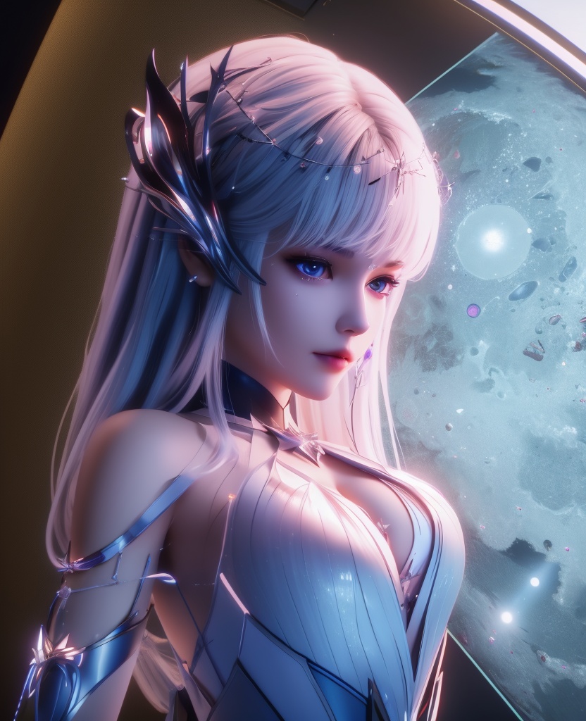 <lora:587-DA-神印王座-圣采儿-觉醒:0.8>(,1girl, ,best quality, ),looking at viewer,masterpiece, (( , )),, realistic,science fiction,mole, ultra realistic 8k cg, sun ,  rose,(cleavage), (),