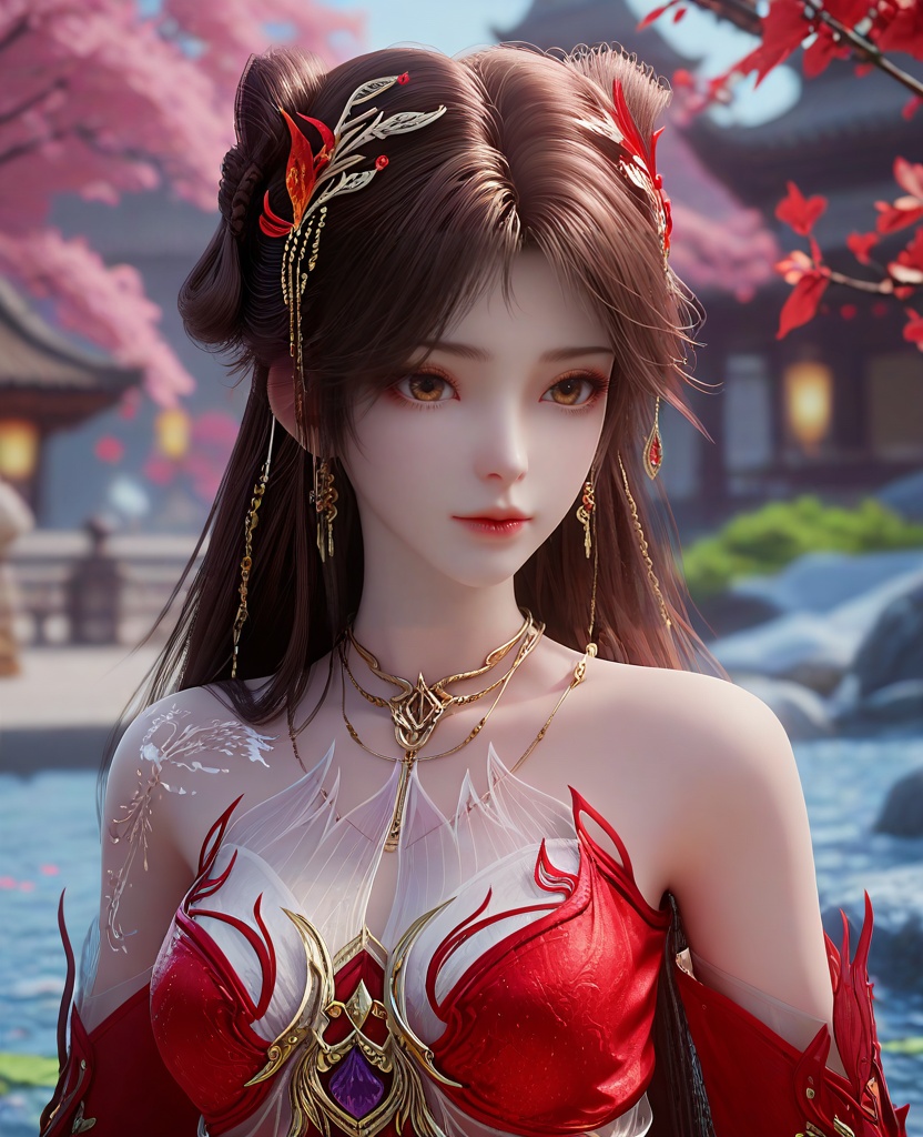 (oriental architecture, elegant decor, sophisticated style:1.1),paragliding,(breasts:1.2),<lora:XL16完美世界火灵儿天神境:0.95>,miss huolinger,solo,red dress,brown eyes,brown hair,absurdly long hair,double bun,hair ornament,jewelry,detached sleeves,bracelet,, zPDXL2, score_9, score_8_up, score_7_up BREAK realistic, masterpiece,best quality, highly detailed,, zPDXL3, zPDXL2,zPDXL, zPDXLxxx, zPDXLrl,