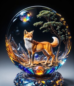best quality,masterpiece,realistic,sculpture,liquid,shiny,(transparent:1.3),(colorful:1.3),abstract,ral-opal,<lora:琉璃碎12.0:0.8>,fox,animal,(crystal ball:1.3),