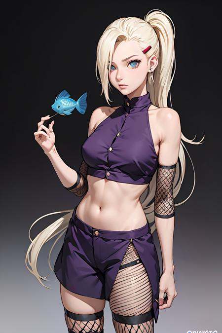 (masterpiece, best quality), 1girl,   <lora:yamanaka_ino:0.8> yamanaka_ino, hair ornament, earrings, hairclip, midriff, fishnets