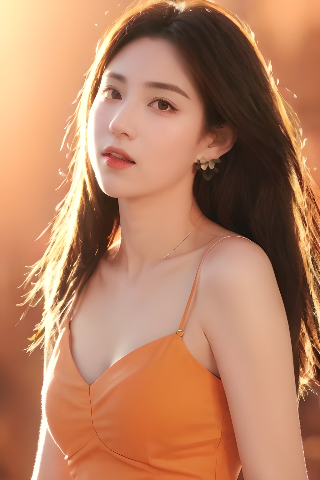 <lora:0828_04:0.4>,orange background, orange dress, 1girl,realistic,masterpiece, best quality, photorealistic, HDR,detail