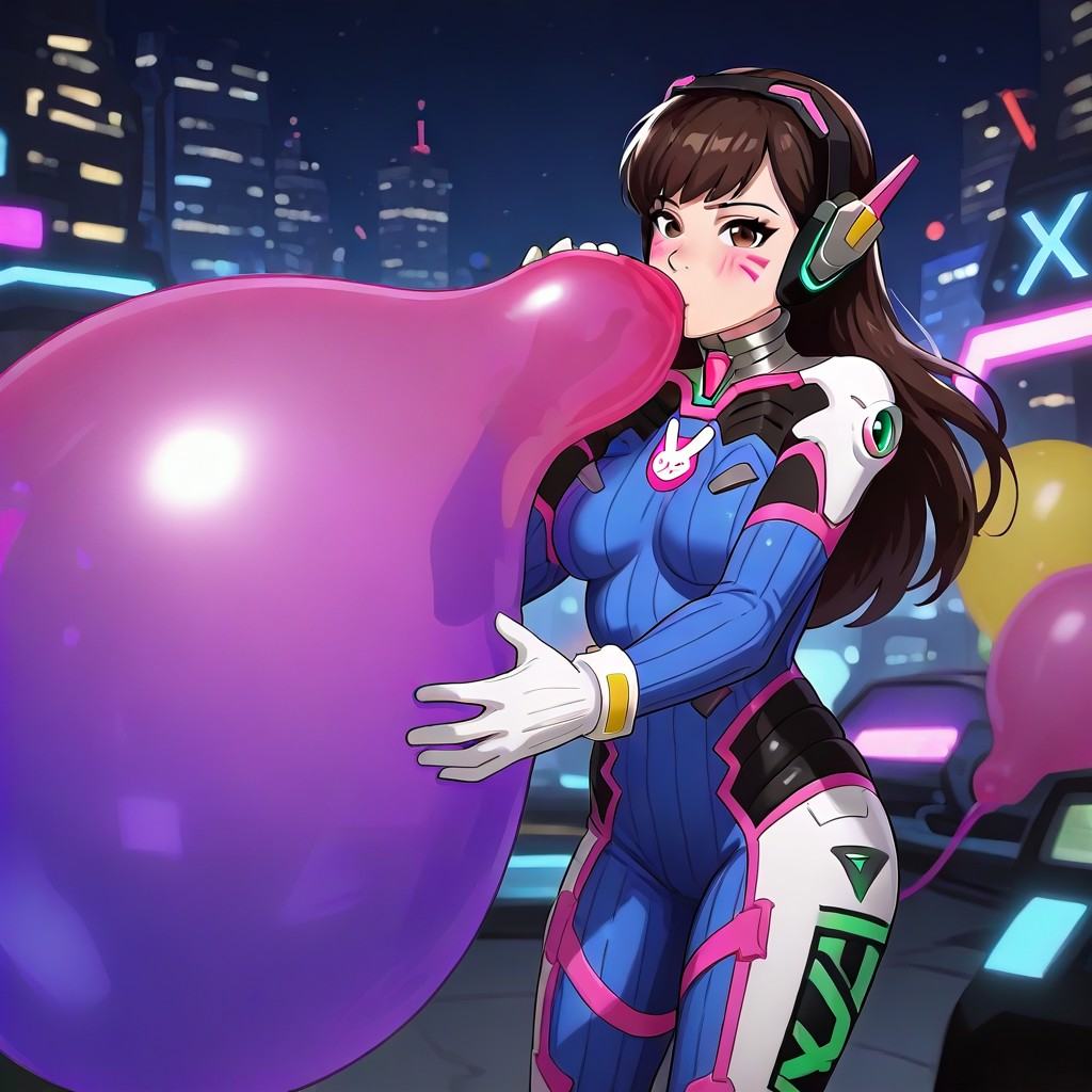 1girl,  d.va overwatch,  blowing red balloon on Tensor.Art