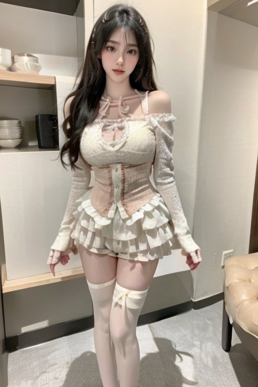 1girl,ultra-detailed,8k resolution,(photorealistic:1.5),RAW,perfect finger,good hand,(full body shot:1.2),flush,delicate skin,best quality,HDR,Vivid Colors,solo,photo,cute and girl,(looking at viewer:1.1),Elegant,<lora:lora:0.4>,<lora:Cake skirt_20240222154035-000005:0.9>,(the whole body:1.1),long leg,