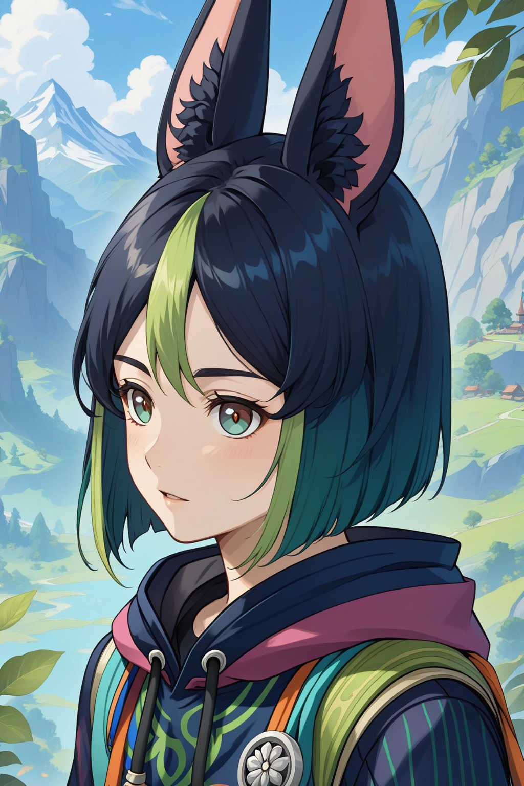 solo,TIGHNARI\(genshin impact\),portrait,upper_body,highres,