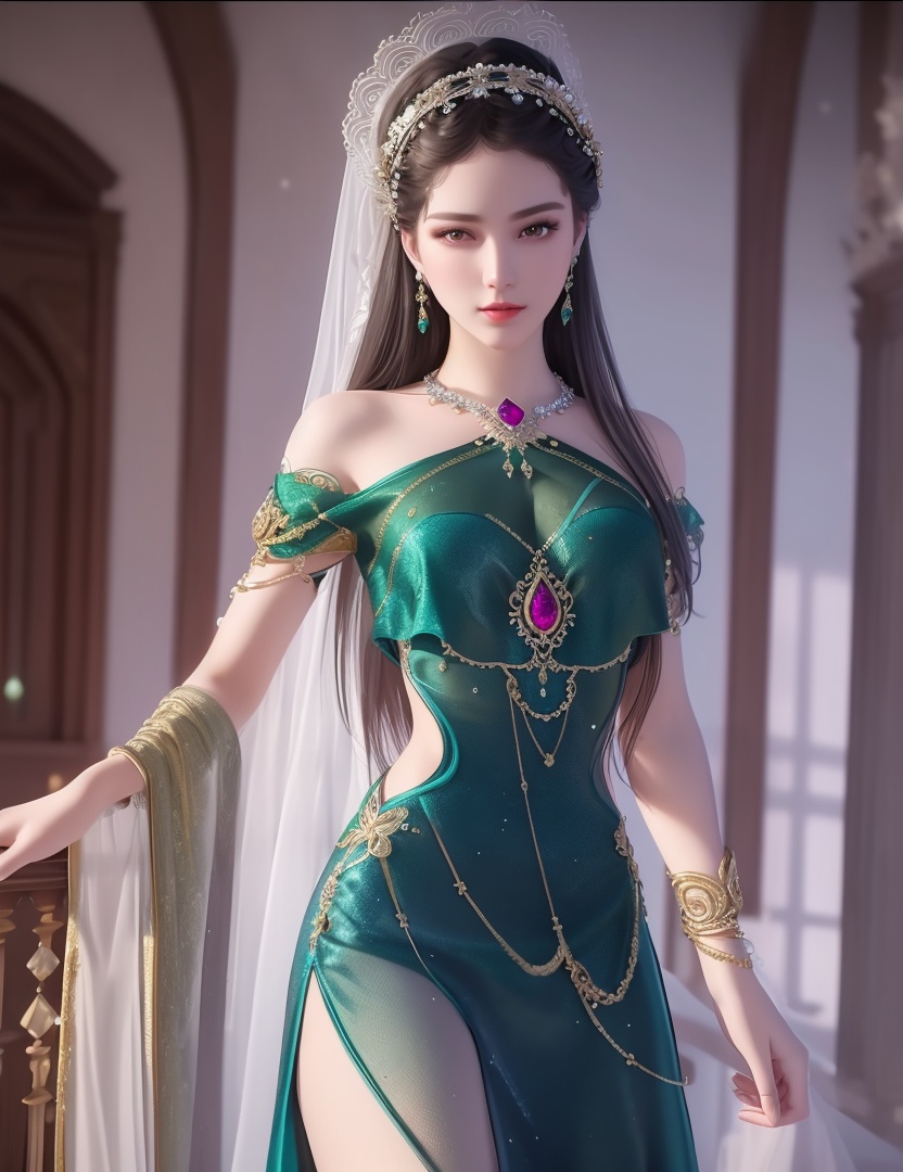 ultra realistic 8k cg, picture-perfect face, flawless, clean, masterpiece, professional artwork, famous artwork, cinematic lighting, cinematic bloom, perfect face, beautiful face, fantasy, dreamlike, unreal, science fiction,  beautiful clothes, lace, lace trim, lace-trimmed legwear,  (rich:1.4), prestige, luxury, jewelry, diamond, gold, pearl, gem, sapphire, ruby, emerald, intricate detail, delicate pattern, charming, alluring, seductive, erotic, enchanting, hair ornament, necklace, earrings, bracelet, armlet,halo((,1girl, pov,))(((,  1girl,  solo,looking at viewer, ))),(((1girl, solo, dress, jewelry)))<lora:DA_WhiteSnakeGreenSnake:0.7>