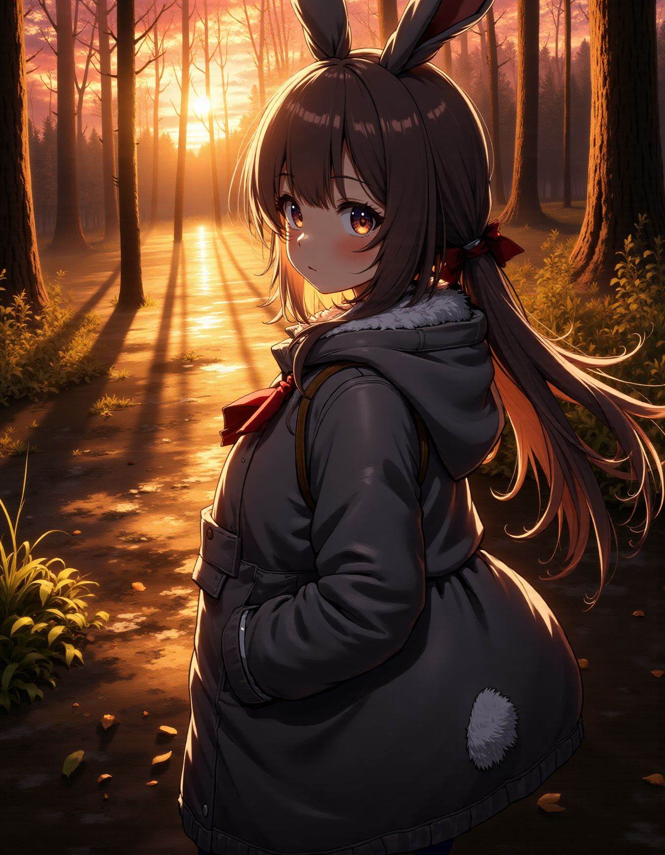 rabbit girl,  hooded coat,  forest on Tensor.Art