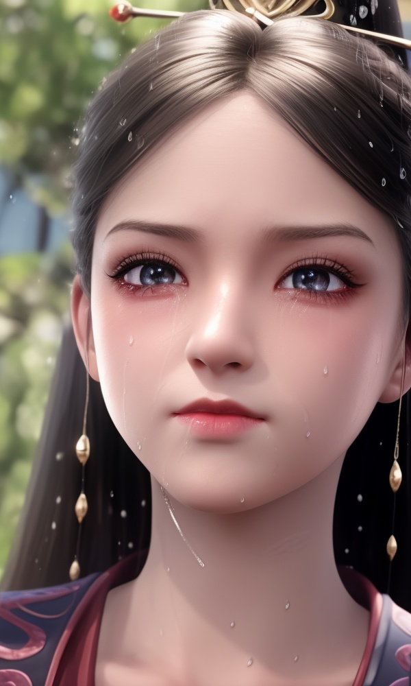 (,1girl, ,best quality, ),looking at viewer, <lora:385-DA-永生-方清薇:0.8> ,,ultra detailed background,ultra detailed background,ultra realistic 8k cg,  ,masterpiece, (( , )), ultra realistic 8k cg, ,tamari \(flawless\),  crying with eyes open,    ,eyelashes,magic,hydrokinesis,sweat, wet, rain, ,       (()), (),