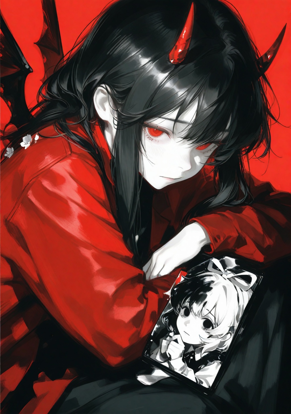1girl,  red background,  solo on Tensor.Art