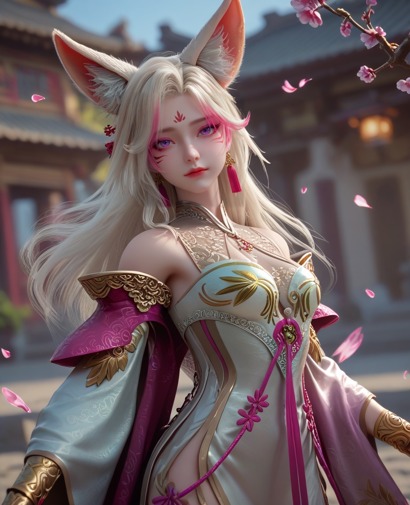 (oriental architecture, elegant decor, sophisticated style:1.1),(making a snowman:1.1),(breasts:1.2),<lora:XL16克金玩家小狸:0.95>,1girl,white china dress,facial mark,purple eyes,pink streaked hair,white hair,long hair,fox ears,jewelry,earrings,pink shawl,bracelet,, zPDXL2, score_9, score_8_up, score_7_up BREAK realistic, masterpiece,best quality, highly detailed,, zPDXL3, zPDXL2,zPDXL, zPDXLxxx, zPDXLrl,