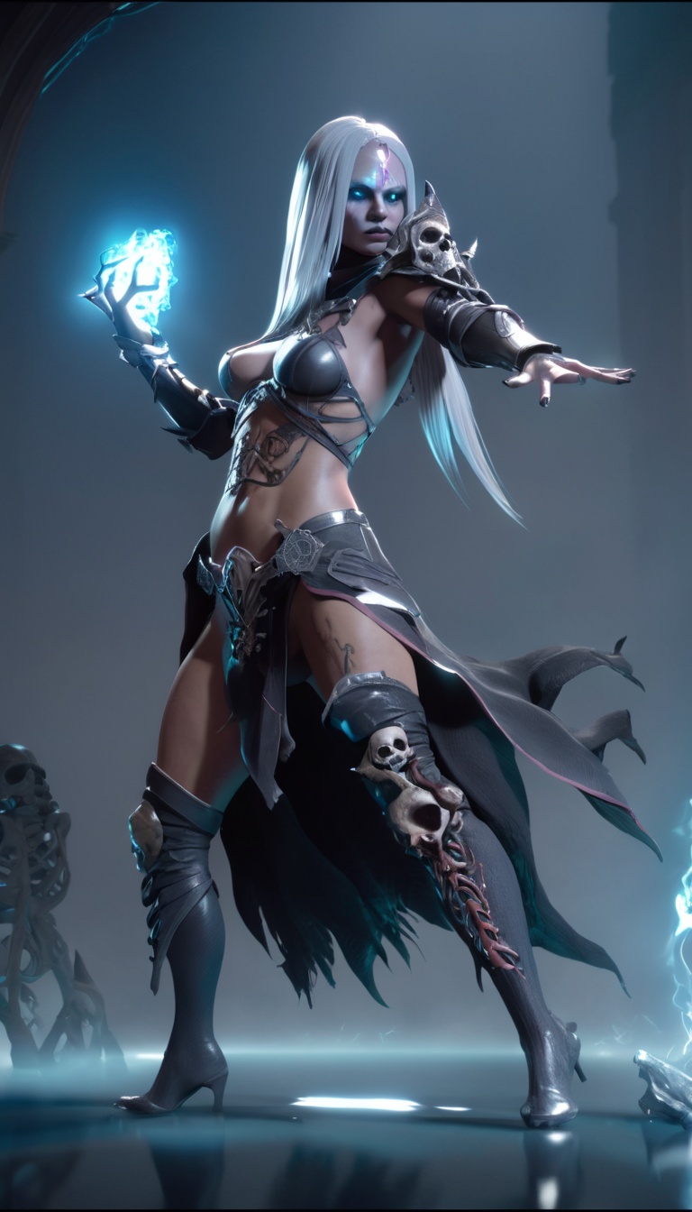 Cinematic scene,  hero view,  sexy female d4d necromancer on Tensor.Art
