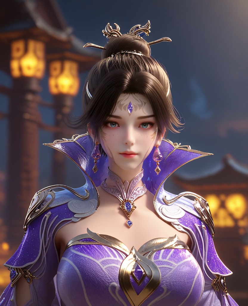 (Hand shading her eyes, gazing forward, with a foot propped up as if scaling a mountain, she embodies the spirit of adventure:1.1),looking at viewer,(large breasts:1.2),<lora:XL16云深不知梦白璃:0.95>,miss baili,purple tiered gown,blue eyes,facial mark,forehead jewel,black hair,hair ornament,single hair bun,earrings,jewelry,high collar,necklace,, score_9,score_8_up,score_7_up,score_6_up,score_5_up,score_4_up,3d rendering,tag1,tag2, Cinematic Lighting,backlighting,