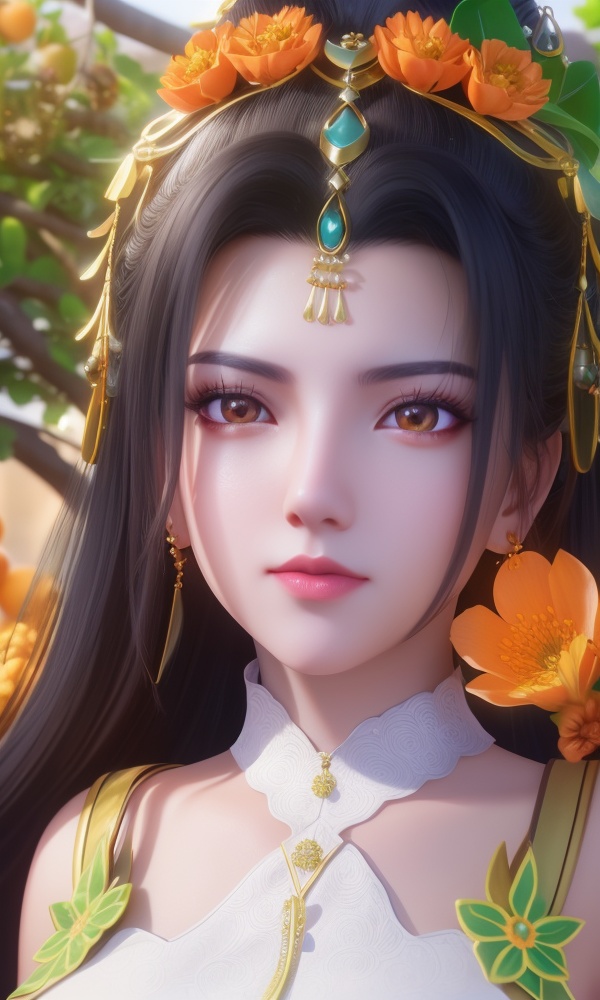 (,1girl, ,best quality, ),looking at viewer, <lora:404-DA-仙逆-凤栾:0.8> ,ultra detailed background,ultra detailed background,ultra realistic 8k cg,, ,masterpiece, (( , )),, ,tamari \(flawless\),     ,  orange blossoms,  (()), (), ,, 