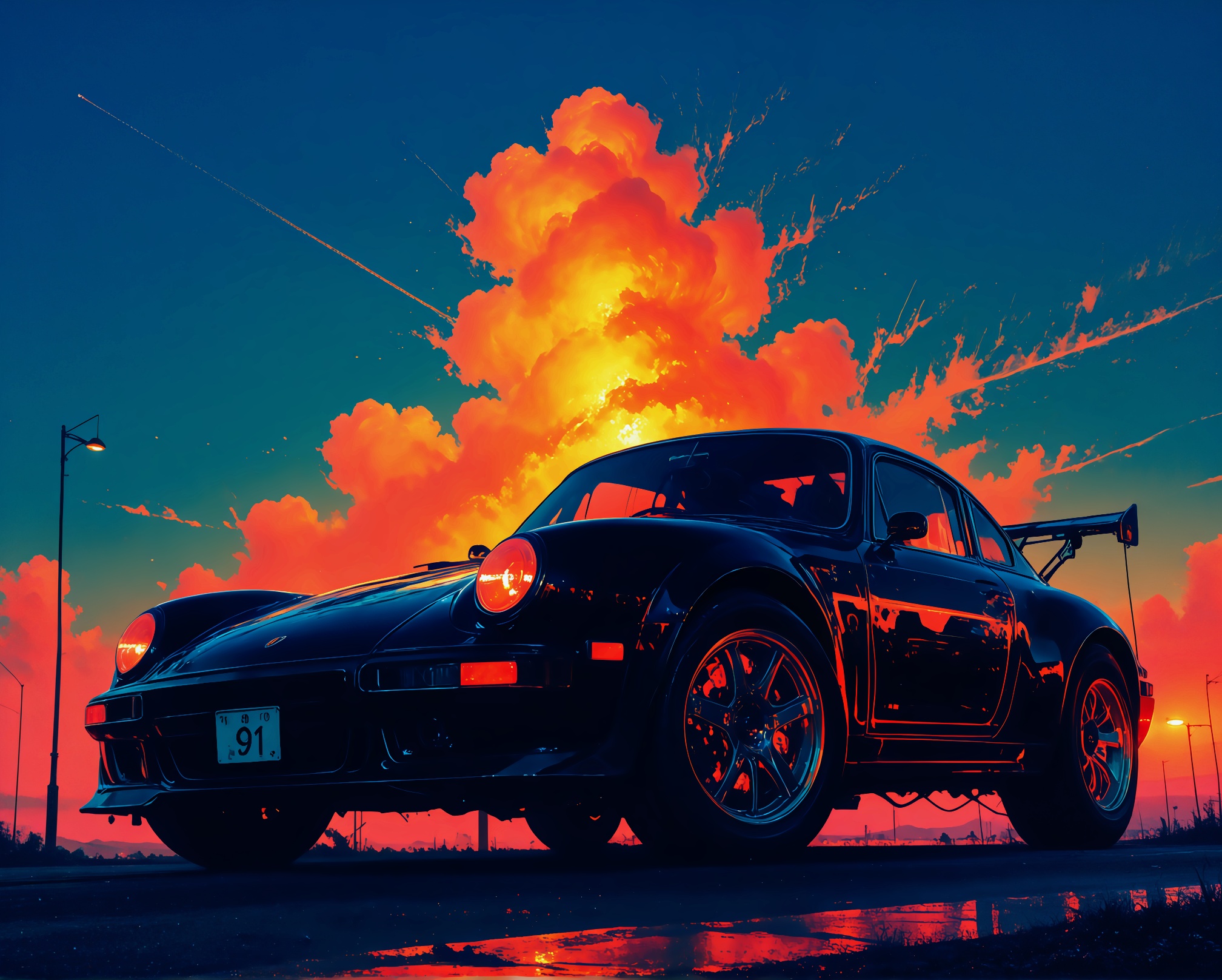 911 GT3 RS,  detailed illustrated poster style,  semi-realistic with artistic flair on Tensor.Art