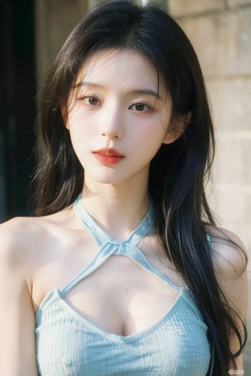 best quality, masterpiece, ultra high res, (photorealistic:1.3), 8K, raw photo, 1girl, natural skin texture, (long hair:1.3),natural skin texture, dynamic pose, top model, film grain,asian, , , fishnets, see-through,halter neck, nipple