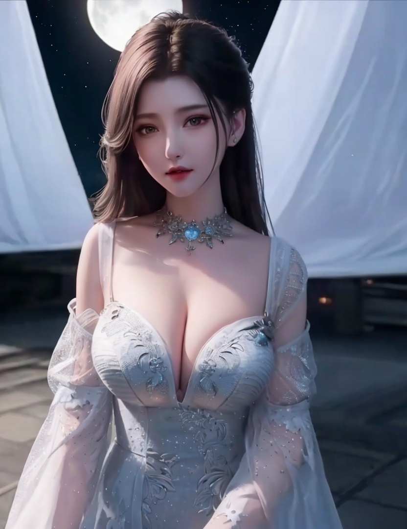 <lora:520-DA-诛仙CG-陆雪琪:0.8>(,1girl, ,best quality, ),looking at viewer,masterpiece, (( , )),, realistic,science fiction,mole, ultra realistic 8k cg, full moon, (cleavage), (),