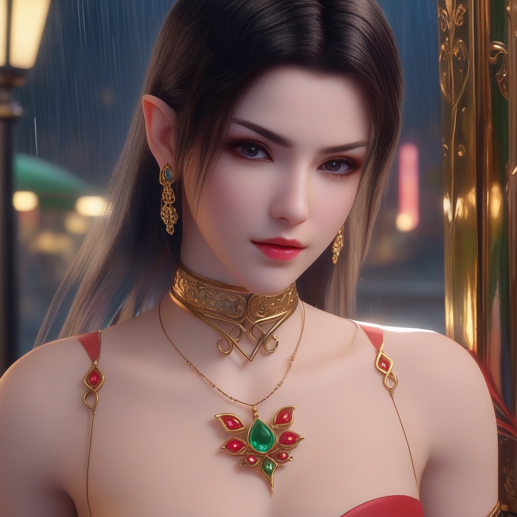 <lora:850-DA-XL-斗破苍穹-美杜莎-红色睡衣:0.8>, (,1girl, ,best quality, ),, ,ultra detailed 8k cg,            cinematic lighting, cinematic bloom, (( , )),,  , unreal, science fiction,  luxury, jewelry, diamond, pearl, gem, sapphire, ruby, emerald, intricate detail, delicate pattern, charming, alluring, seductive, erotic, enchanting, hair ornament, necklace, earrings, bracelet, armlet,halo,masterpiece, (( , )),,  ,cherry blossoms,(((, night,night sky,lamppost,  ultra high res, (photorealistic:1.4), raw photo, 1girl, , rain, sweat, ,wet, )))(( , ))   (cleavage),,  (sit), ,