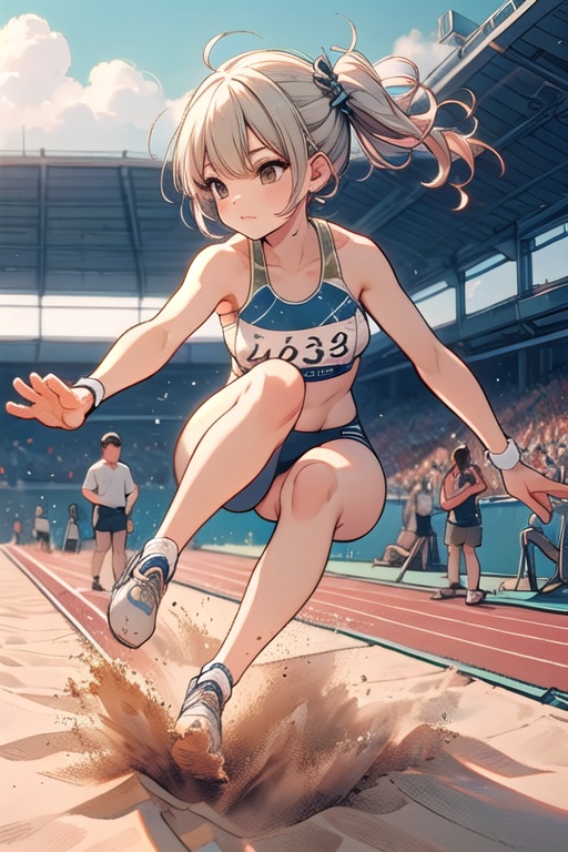 (((sand pit))),  ((long jump)),  landing on Tensor.Art