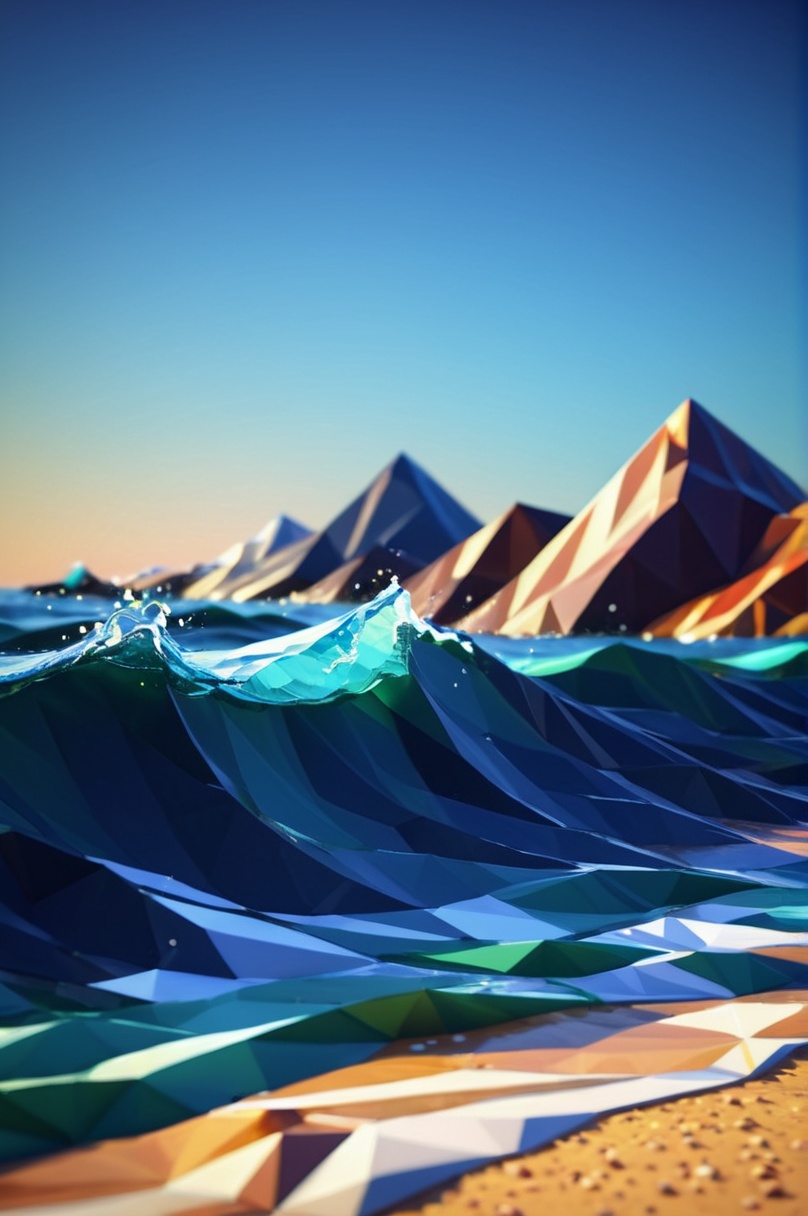 sea waves made of lowpoly,  character focus:1.1 ,  dramatic angle on Tensor.Art