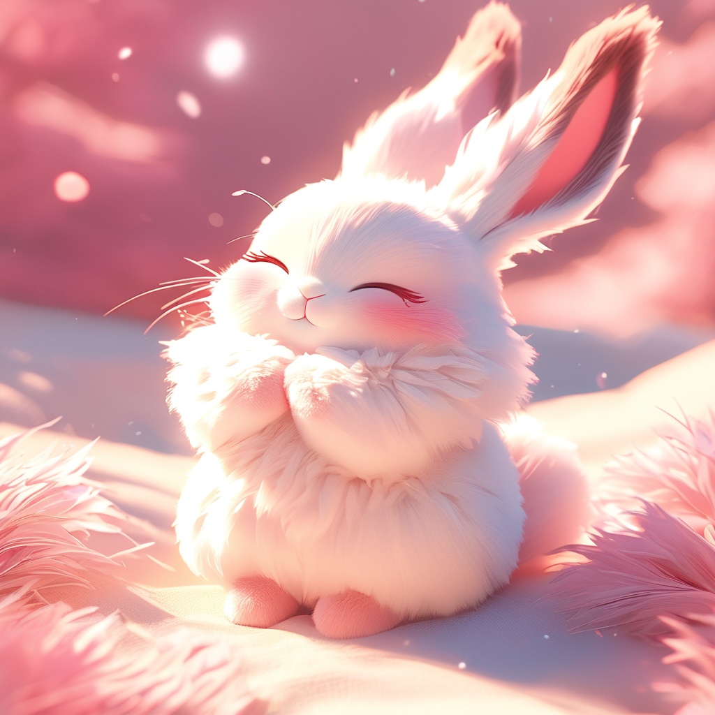 maotu, rabbit, rabbit focus, soft lighting, white fur, whimsy and dramatic lighting, warm colors, mf-movie-filter, cc-color-correction, cute, whiskers, :3, ^ ^, light particles, sunlight, no humans, closed eyes, solo, blush, blurry, fluffy, blurry background, outdoors, full body, facing viewer, own hands together, closed mouth, sitting, day,<lora:maotu_xl_v1:0.8>,