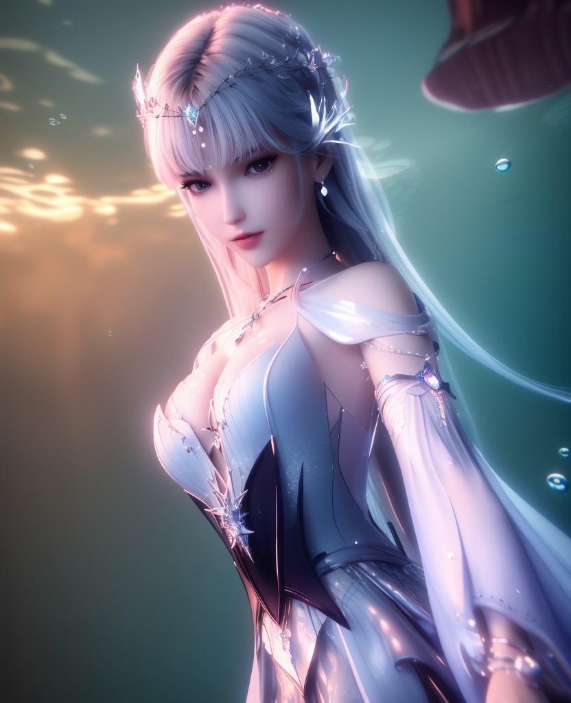 <lora:587-DA-神印王座-圣采儿-觉醒:0.8>(,1girl, ,best quality, ),looking at viewer,masterpiece, ((((, solo,  , ,solo focus, ,underwater, )))) ,ultra realistic 8k cg,   clean, masterpiece,     cinematic lighting, cinematic bloom,  (( , )),, , unreal, science fiction, luxury, jewelry, diamond, gold, pearl, gem, sapphire, ruby, emerald, intricate detail, delicate pattern, charming, alluring, seductive, erotic, enchanting, hair ornament, necklace, earrings, bracelet, armlet,,(cleavage),